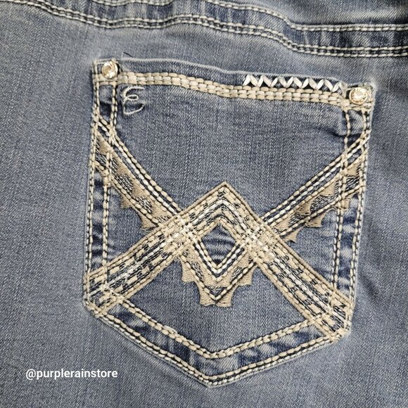 Earl Jeans 24 W Straight High Rise Thick Stitch Embellished Thick Stitch Western - Picture 4 of 13